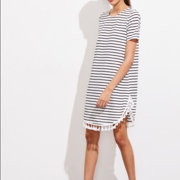 TASSEL TRIM Stripped Tee Dress - Picture 5 of 6
